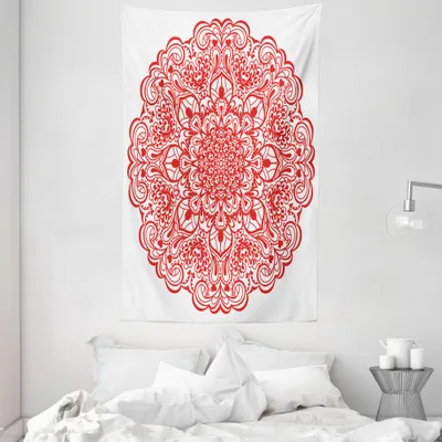 Produktbild von ABAKUHAUS Red Mandala Wandteppich und Tagesdecke, Gedeihen aus Weiches Mikrofaser Stoff Waschbar ohne Verblassen Digitaldruck, 140 x 230 cm, Orange