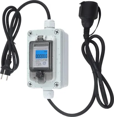 Obrázek produktu pro Mobilní digitální elektroměr – měřič kWh – 230 V – 60 A – průmyslový konektor CEE – vodotěsnost IP67 – LED displej – bílá barva