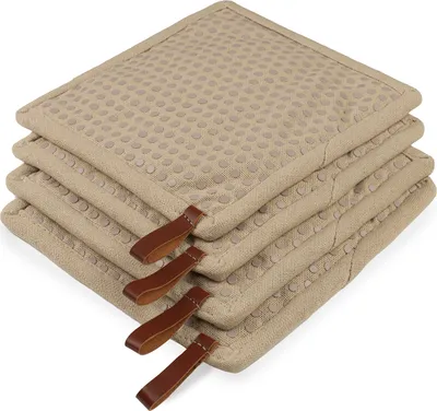 Produktbild von CHEF Topflappen mit Tasche 4 Stück | Silikon Dots Canyon | Topflappen Beige | 20x20cm