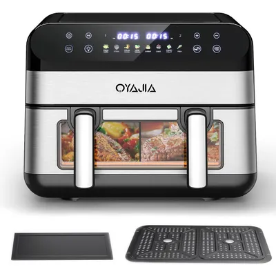 Produktbild von Heißluftfritteuse 10L Airfryer, Doppel Heissluftfritteuse 2 Kammern mit herausnehmbarem Trenner, 70 Prozent energiesparend, 8 Programme, Sichtfenster