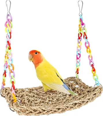 Produktbild von Vogel Hängematte Etagenbett, Vogelnest Höhlen Schlafplätze Vogelkäfig Zubehör Vogel Spielzeug Vogelnest Etagenbett Hängende Hängematte für Wellensittich Nymphensittich Finken Hamster Rennmaus (Stroh)