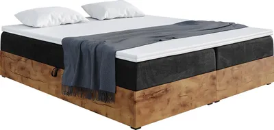 Produktbild von MEBLINI Boxspringbett mit Bettkasten - Gepolstert Doppelbett mit Matratze und Topper - Polsterbett mit Stauraum - Bett mit Kopfteil - Stauraumbett - LOFTY BOX - 200x200 - H3/Schwarz Samt
