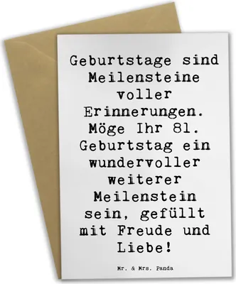 Produktbild von Mr. & Mrs. Panda Grußkarte Spruch 81. Geburtstag Meilenstein - Weiß - Geschenk, weihnachtskarten, Geschenke, liebevoll gestaltet, babykarte, Happy Birthday, Lebensjahre