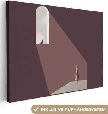 Obrázek produktu pro OneMillionCanvasses® - Obraz na plátně - Dívka - Pták - Vintage, nástěnná malba, nástěnné dekorace obrazy obývací pokoj, 40x30cm