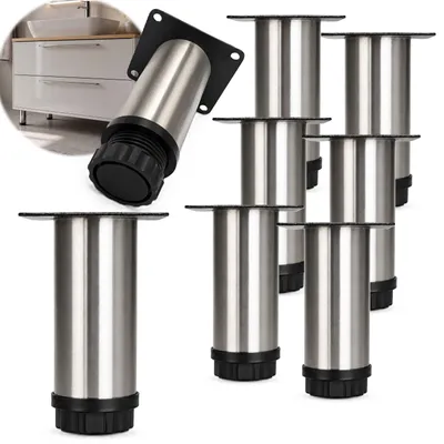 Produktbild von HOOZ® Möbelfüße Edelstahl 150 mm 8er Set [HÖHENVERSTELLBAR] Möbelbeine Schrankfüße für Kommode TV-Board Regal bis 30 kg 8 x 15 cm