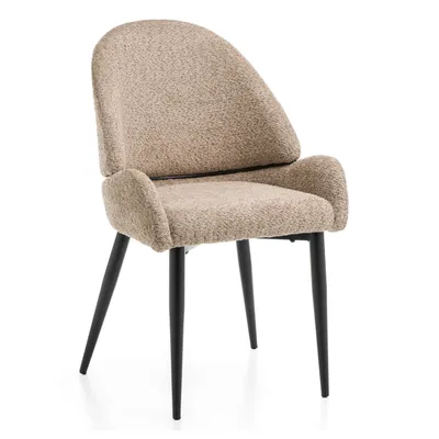 Produktbild von NEW HOME BERGAMO Stuhl, gepolsterter Esszimmerstuhl für das glamouröse Wohnzimmer – Dunkelbeige – moderne Bouclé-Chenille-Möbel