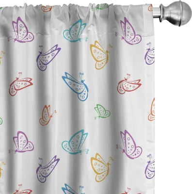 Produktbild von ABAKUHAUS Schmetterling Vorhänge, Gardinen, Gekritzel-Art-verschiedene Tier-Regenbogen farbige abstrakte Linie Geschöpf punktierte Flügel, 2 Stück 75 x 245 cm, Mehrfarbig