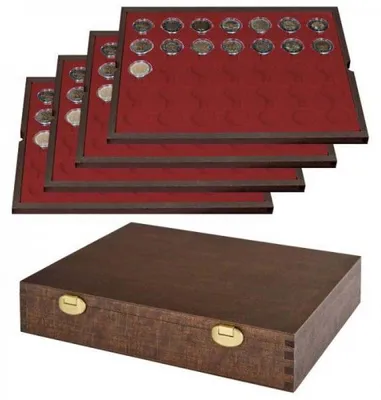 Produktbild von Lindner S2494-11 Echtholzkassette mit 4 Tableaus für 140 Münzkapseln mit Außen-Ø 32 mm, z.B. für 2 Euro-Münzen in Münzkapseln - SONDEREDITION