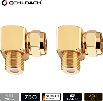 Two gold-colored F-connectors are shown against a white background.