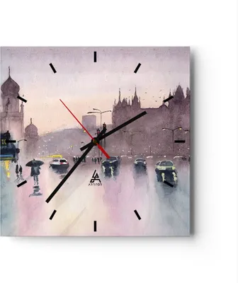 Produktbild von Wanduhr - Quadrat - Glasuhr - Aquarell Stadt historische Denkmäler - 40x40cm - Schleichendes Uhrwerk - Lautlos - zum Aufhängen bereit - Dekoration Modern - Wanddekoration aus Glas - C3AC40x40-4579