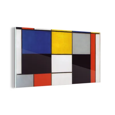 Obrázek produktu pro MuchoWow® Obrazy na skle - Nástěnné obrazy - Fotografie na skle Kompozice A - Piet Mondrian 40x20cm Nástěnná dekorace ze skla - akrylová malba na sklo -
