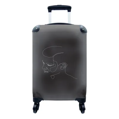 Produktbild von MuchoWow® Koffer Handgepäck Trolley Rollkoffer Kleine Reisekoffer mit 4 Rollen - Mann - Strichzeichnung - Schwarz - Weiß - Cabin Size < 55x40x23 cm & 55x40x20 cm - Fotokoffer - Kabinenkoffer - Boardgepäck - Reise-Box - Reisekoffer - Reisegepäck - Koffer mit Bild - Trolley für Kinder