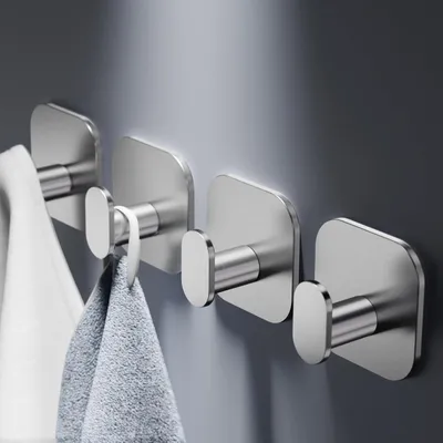 Image de Porte-serviettes sans perçage, lot de 4, en acier inoxydable, argenté, pour salle de bain