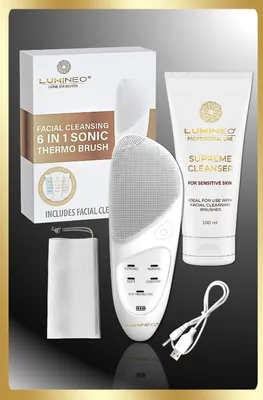 Zdjęcie produktu dla Szczoteczka do twarzy Sonic LUMINEO perłowa + żel do skóry wrażliwej
