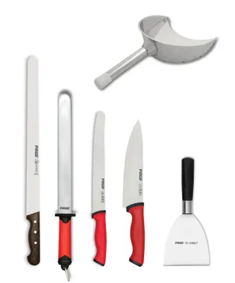 Produktbild von Pirge Profi Kebab Messer Set für Shawarma Shop - Dönermesser Set 6 TLG