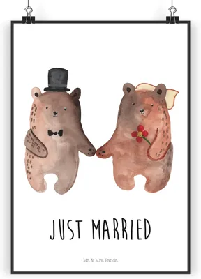 Produktbild von Mr. & Mrs. Panda Bild Bär Heirat DIN A5 - Weiß - Geschenk, drucke, Wandbild, Wandschmuck, Teddy, Wanddekoration, Plakat