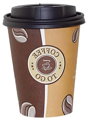 Produktbild von 100 Kaffeebecher Pappe 300 ml / 12 oz Einwegbecher mit schwarzem Deckel