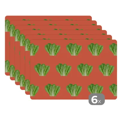 Obrázok produktu pre MuchoWow® Podložky Sada 6 podložiek Umývateľné podložky 30x45x0.3cm Zelenina - vzory - červená Podložka pod stôl Nekĺzavá a odolná voči teplu