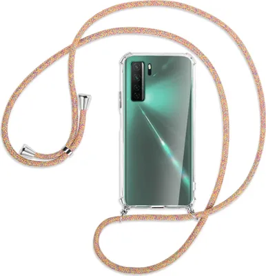 Produktbild von Handykette Backcover-Schutzhülle mit Band (Metall silberfarben) für Huawei P40 lite 5G - Rainbow
