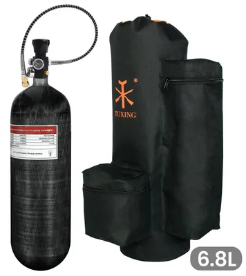 Produktbild von Kohlefaser Pressluftflasche 6,8 L - PCP Zylinder 300 bar - Füllstation mit Ventil A - Tragetasche - Anschlussgewinde M18×1,5