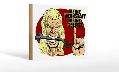 Produktbild von Holzschild Hinweis 18x12cm Meine Werkstatt meine Gesetze