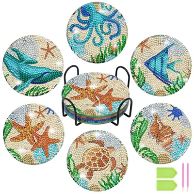 Imagen del producto de Kit de mosaico de diamantes, set de 6, motivos de animales, con soporte, para manualidades