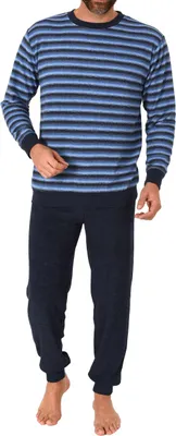 Produktbild von Edler Herren Frottee Pyjama Schlafanzug mit Bündchen - auch in Übergrößen - 212 101 13 754 ; blau , 60