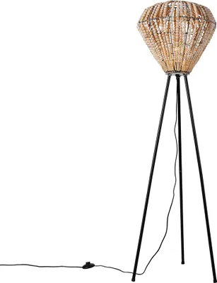Produktbild von QAZQA - Orientalisch Orientalische Stehlampe beige mit Perlen - Moti I Wohnzimmer I Schlafzimmer - Holz Rund - LED geeignet E27