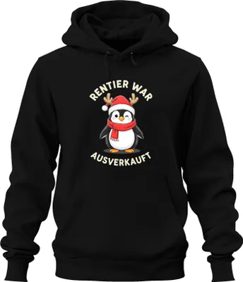 Produktbild von Rentier war t Pinguin Weihnachten lustig Geschenk Uni Hoodie Kapuzenpullover, Schwarz, S