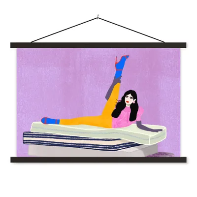 Produktbild von MuchoWow® Textilposter Frau - Vintage - Pastell 150x100 cm mit schwarzem Rahmen - Schlafzimmer