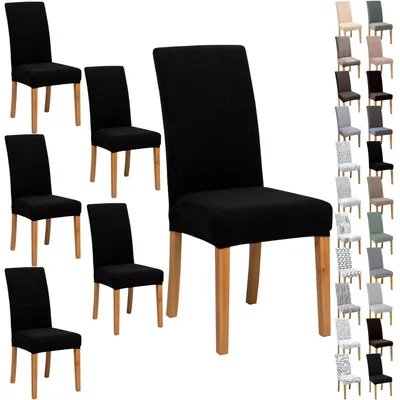 Immagine prodotto di Coprisedie, set da 4 o 6 pezzi, in tessuto jacquard nero, morbidi ed elasticizzati, ideali per la sala da pranzo o il soggiorno