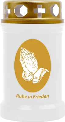 Produktbild von Grabkerze Weiß ( Druck Gold ), Brenndauer: 40 Stunden, Motiv: Hände