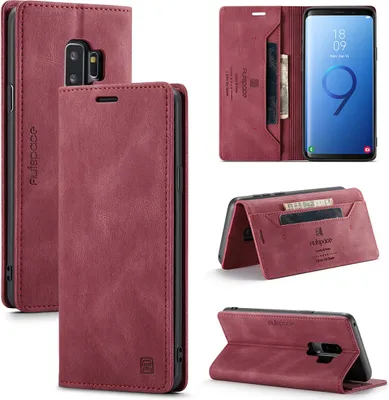 Obrázek produktu pro Galaxy S9 Plus Wallet Case, retroPolyuretankožené pouzdro Stand Protective Cover pro Samsung Galaxy S9 Plus Red