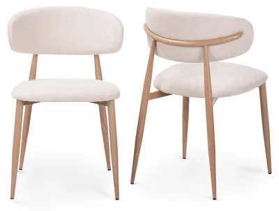 Produktbild von 2er Set Esszimmerstuhl Stoff Beige - Beine Helle Eichenholz-Optik - LEA