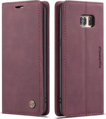 Produktbild von Galaxy S7 Edge Hülle, LaimTop Retro Kunstledertasche TPU Innere, Kartenfächer, Magnetverschluss, Klapphülle mit Standfunktion Schutzhülle für Samsung Galaxy S7 Edge Rot