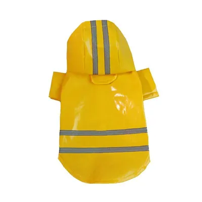 Produktbild von Hunderegenmantel wasserdicht – Hunderegenjacke mit Kapuze – Regenmantel für Hunde – Reflektierende Streifen – Brust- und Bauchschutz – Gelb – Größe XL