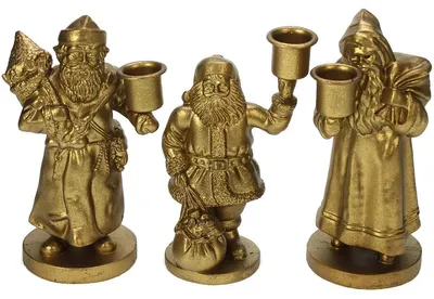 Produktbild von Meander Kerzenhalter Kerstmannen goudkleur Set/3 10x9,5x17cm