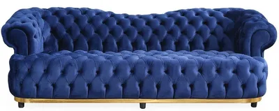 Produktbild von Casa Padrino Luxus Chesterfield Samt Sofa Blau / Gold / Schwarz 240 cm