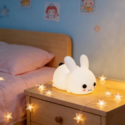 Produktbild von MODFU RGB LED Nachtlicht Rabbit,dimmbar,süße Nachttischlampe für Kinder,Kinderzimmer Schlummerlicht Lampe,mit USB Kabel+Fernbedienung