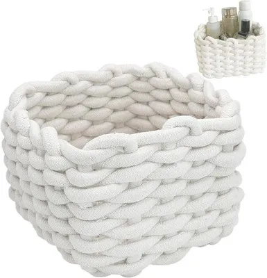 Image de Boîtes de rangement en coton - 17 x 17 x 12 cm - couleur naturelle - pour chambre d'enfant, chambre à coucher, salon - blanc - boîtes