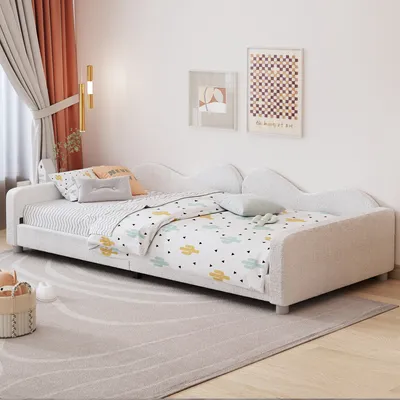 Produktbild von Flieks Kinderbett Schlafsofa 90x200cm Polsterbett, Tagesbett Jugendbett mit Lattenrost, Einzelbett Sofabett Gästebett Daybed, Samt, Weiß