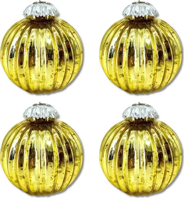 Produktbild von Glas Weihnachtskugel gold - C - 4 Stück 8,5 x 10cm Deko-Kugel Christbaumschmuck glänzend