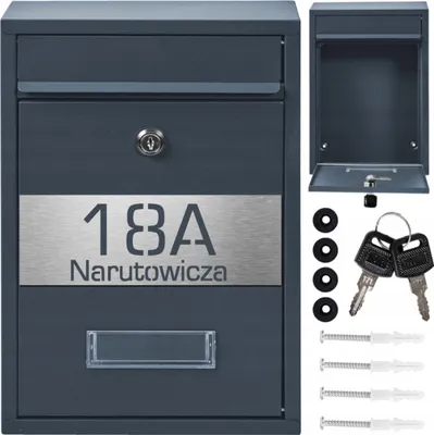 Zdjęcie produktu dla Skrzynka Pocztowa Na Listy Pocztę Antracyt + Stal Laminat Napis Adres Ulica