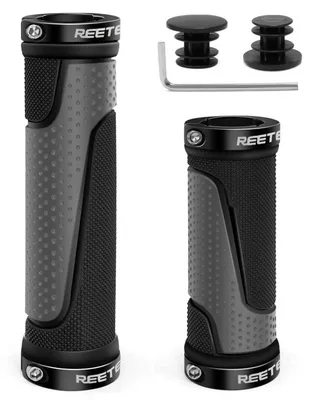Image de Poignées de vélo ergonomiques, antidérapantes, en aluminium, avec système de verrouillage, diamètre 22,2 mm, couleur grise, longueur 130 mm + 90 mm