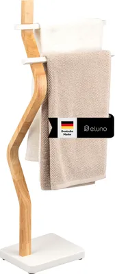 Produktbild von eluno Stand-Handtuchhalter freistehend, 2 Stangen, Handtuchständer ausem Holz und weißem Metall