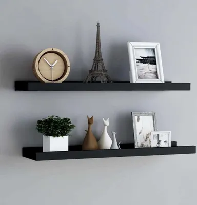 Produktbild von vidaXL Bilderleisten 2 Stk. Schwarz 80x9x3 cm MDF