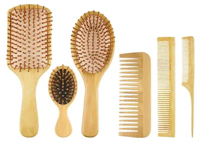 Produktbild von Haarbürsten-Set, natürliche Bambus-Haarbürste, reduziert Frizz und massiert die Kopfhaut (6er-Set)