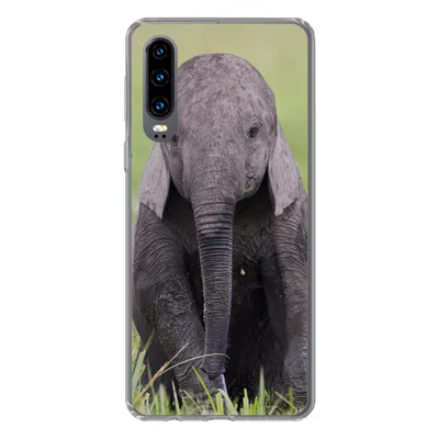 Produktbild von MuchoWow® Handyhülle Schutzhülle Hülle für Huawei P30 Elefant - Baby - Tiere - Gras - Natur Silikon Softcase Handy Hülle - Kartenbesitzer