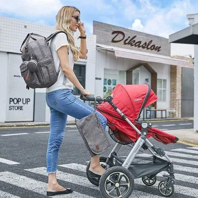 Produktbild von Famanu Wickelrucksack - Große Tasche mit Wickelauflage und Schnullerhalter für Babys, grau