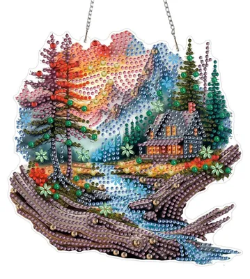 Produktbild von Diamantmalerei Anhänger Set Lebensbaum 5D Kristall Kunst Fensterbild Hängendes Ornament Acryl 8x8 Zoll